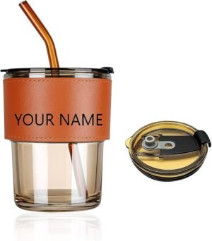 Personalized Glass Tumbler with Straw