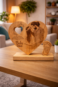 Wooden Baby Shower Frame - Heart Engraved Keepsake