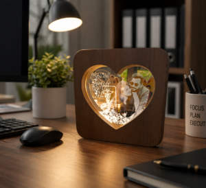 Personalized Heart-Shaped LED Wooden Photo Frame